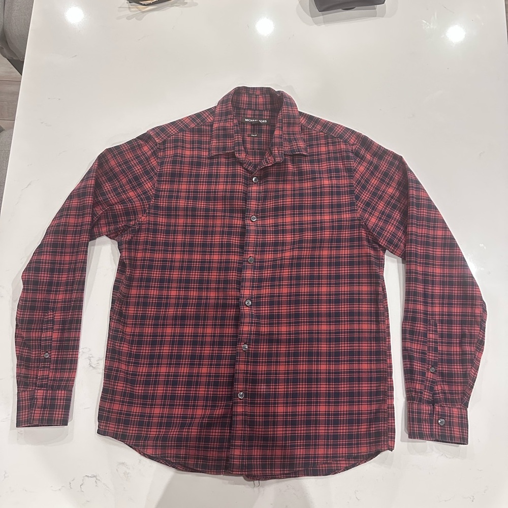 Michael Kors Red and Black Plaid Button Down Shirt